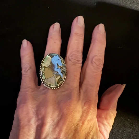 Vintage abalone  and sterling silver ring. Size 6 - Picture 2 of 8